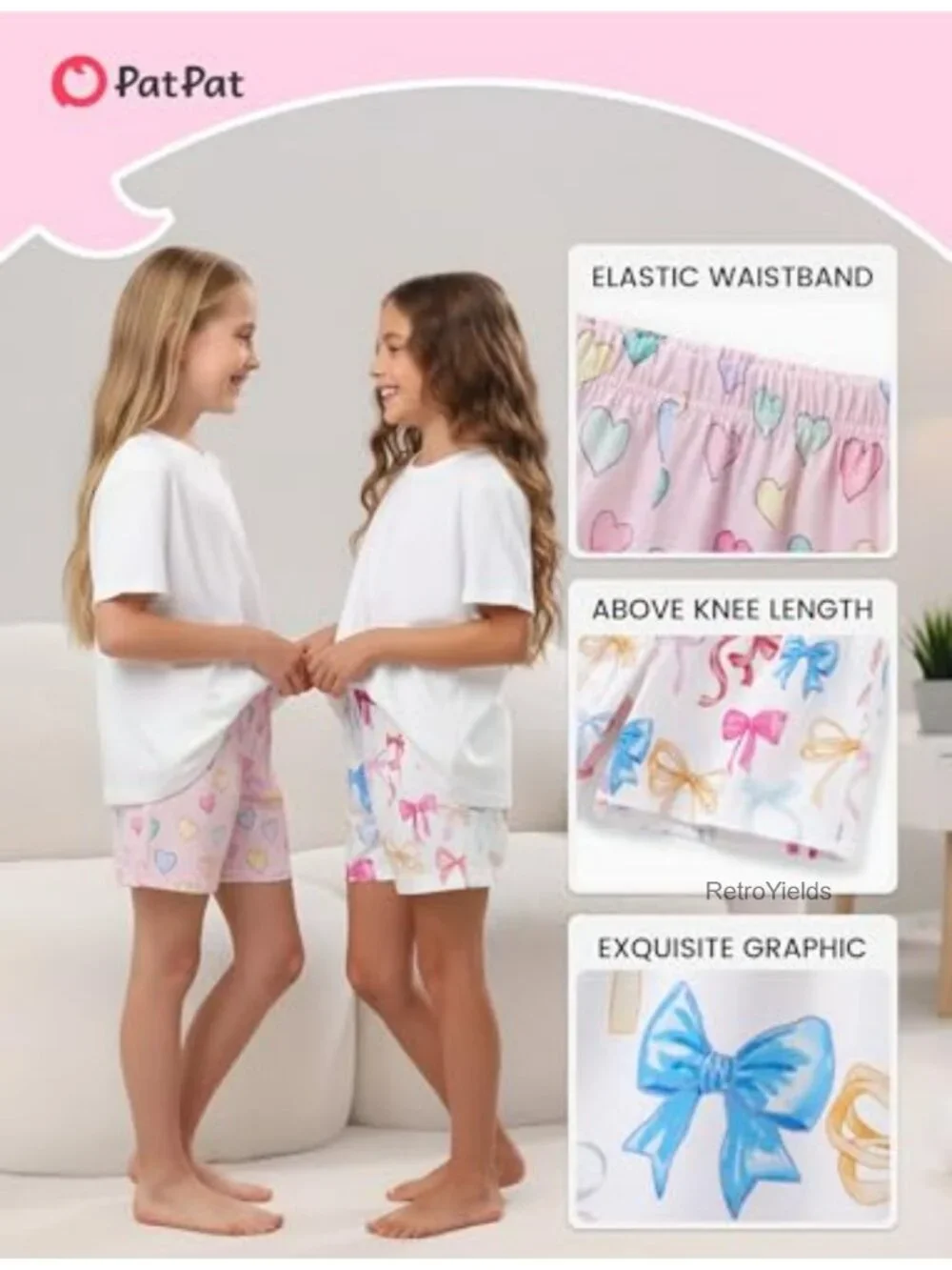 2-Pack Girls Pajama Shorts Soft Loungewear Elastic Waist